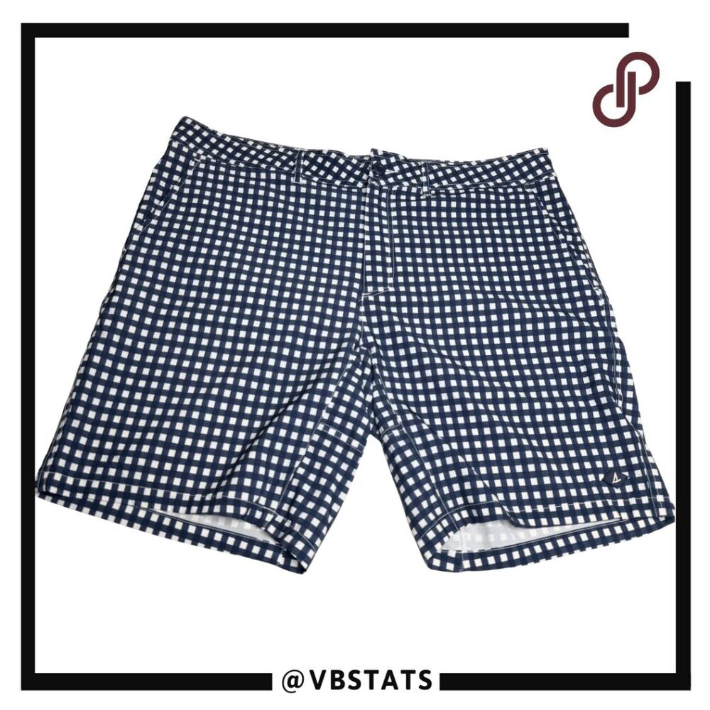 Sperry Men's Gingham‎ Checked Flat Front Stretch Casual Shorts Navy Size 36